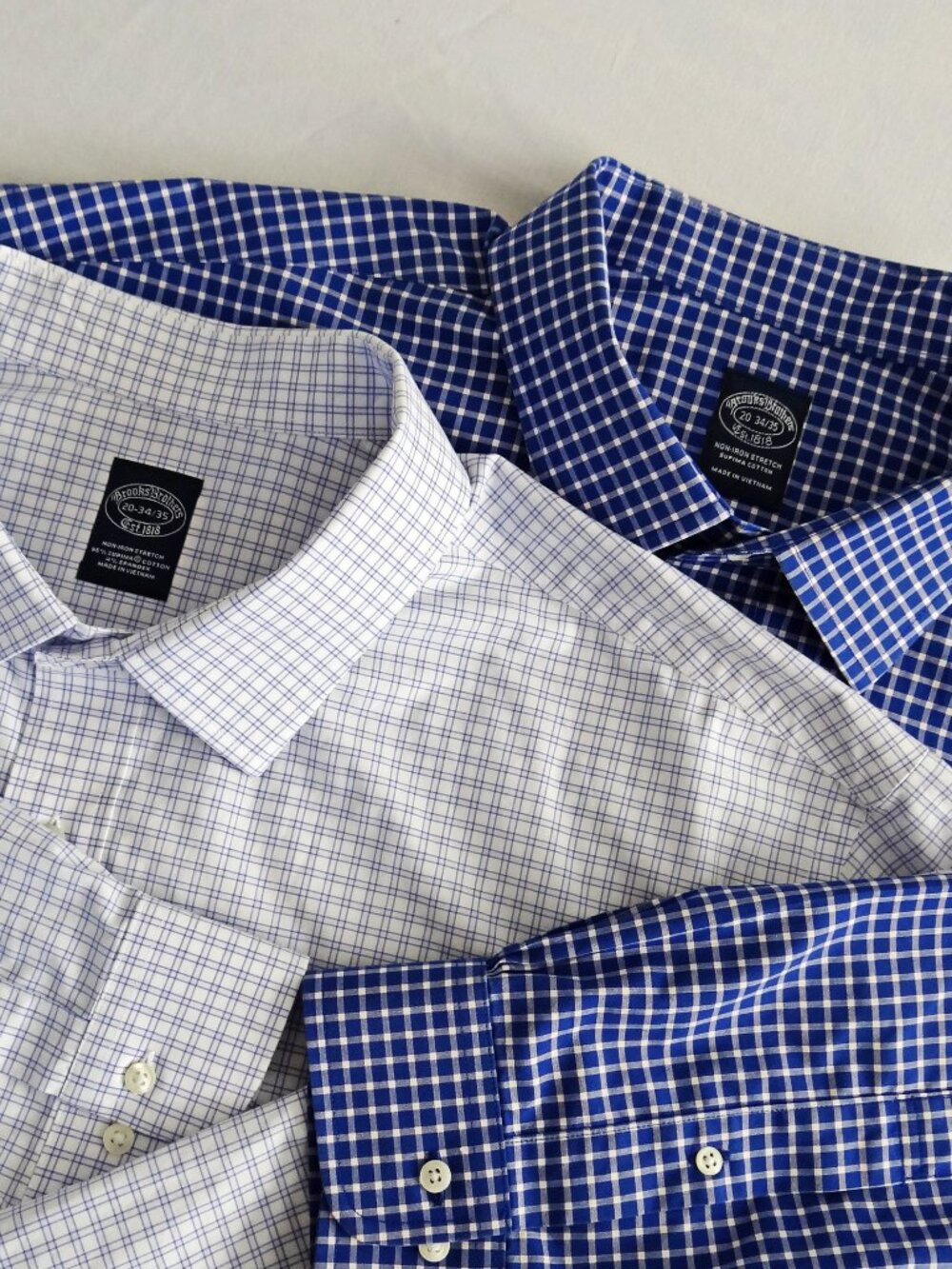 Lot Of 2 BROOKS BROTHERS Men's 20 34/35 Non Iron Stretch Supima Cotton Shirts